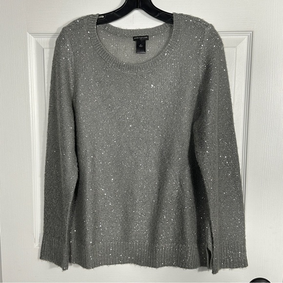Ann Taylor size XL gray sparkly open weave sweater, lightweight, date night - Picture 1 of 10